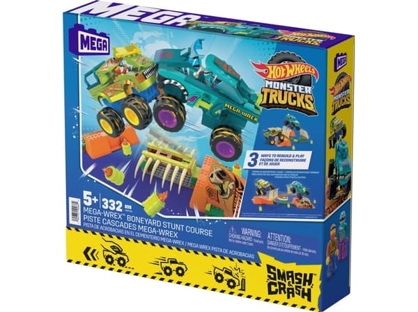 Mattel MEGA Hot Wheels Monster Trucks Mega-Wrex Bone Crash Stunt Track Construction Toy