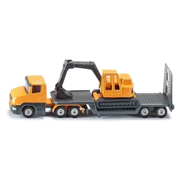 SIKU lågbäddsbil med grävmaskin 1/64:e - miniatyrfordon