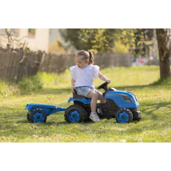 Smoby Farmer XL -blå traktor och släpvagn