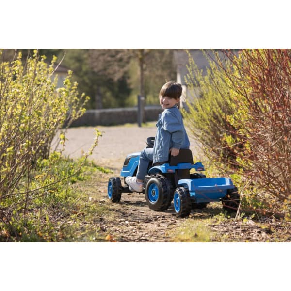 Smoby Farmer XL -blå traktor och släpvagn
