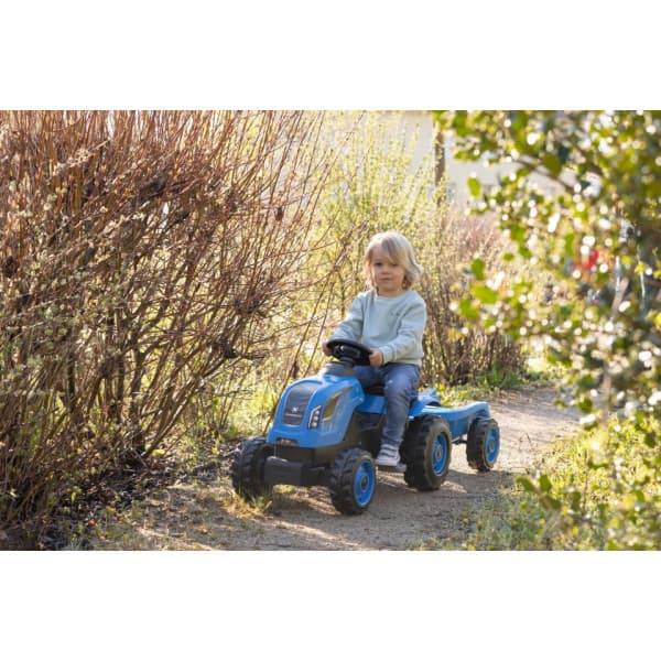 Smoby Farmer XL -blå traktor och släpvagn
