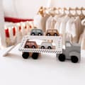 Pikkukuva 4 / 9: Mamabrum Puinen pakettiauto 4 ajoneuvolla, kuorma-auto 4 puuautolla, leluautot lapsille 3 vuotta, kuorma-auto perävaunulla: 13/8,5/33 cm