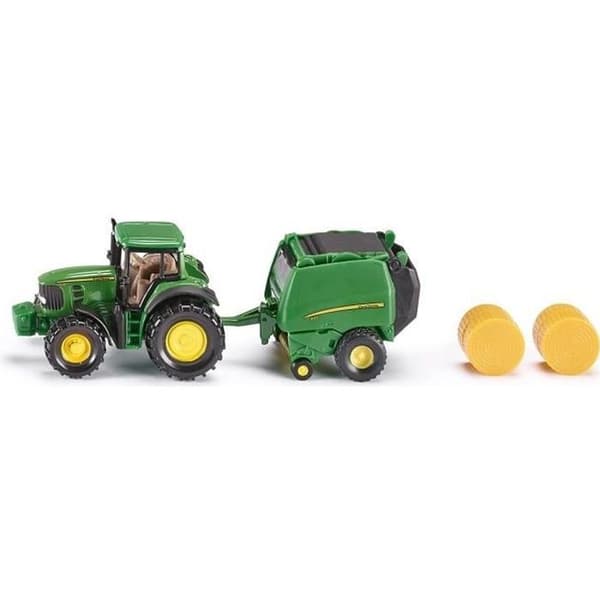 Miniatyrfordon - SIKU - John Deere traktor med balpress - Blandat - 83g - Flerfärgad