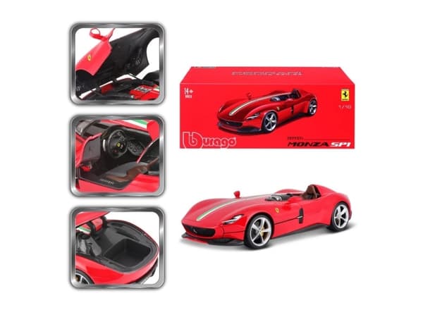 BBURAGO Ferrari Monza SP1 1:18, Superbil, Montert på forhånd, 1:18, Ferrari Monza SP1, Alle kjønn, Metall, Plast