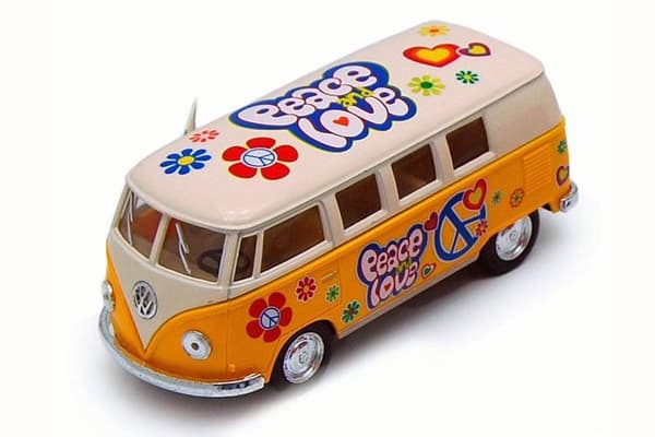 Robetoy Bilar Cars 61206 12cm 1:36 Volkswagen PEACE Buss Bus gul/vit