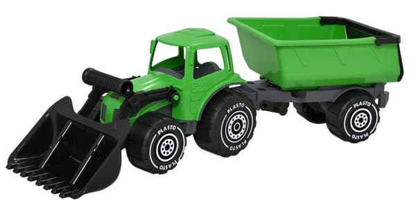 Traktor med frontlastare och släp, Grön, 55 cm