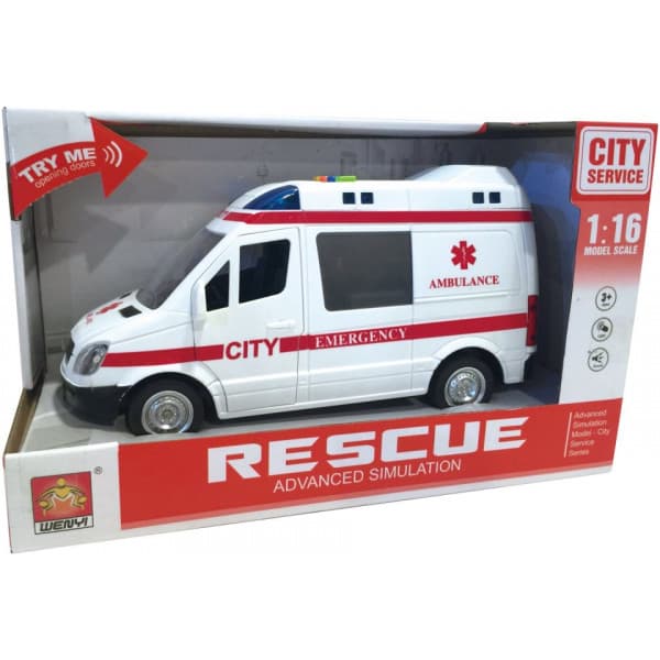 Ambulance-legetøj, med lys og lyde