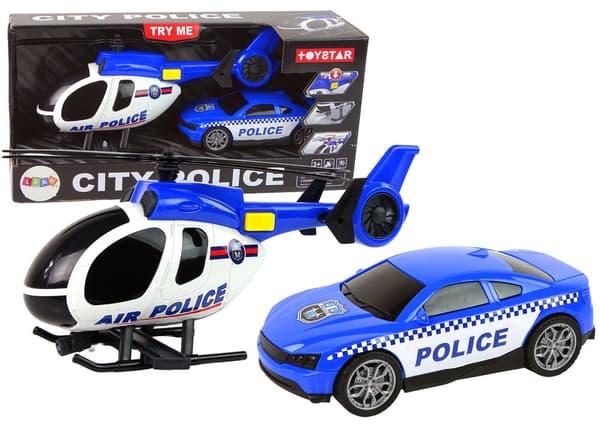 Fordon Set Helikopter Auto Police Sound Blue
