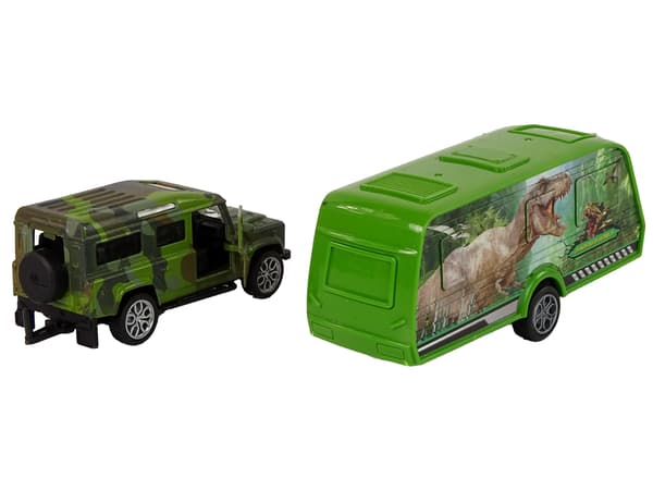 Jeep-køretøjssæt med Pull-On Dinosaur Trailer