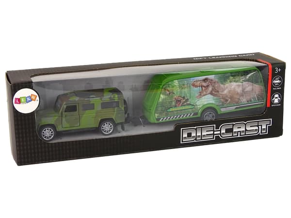 Jeep-køretøjssæt med Pull-On Dinosaur Trailer