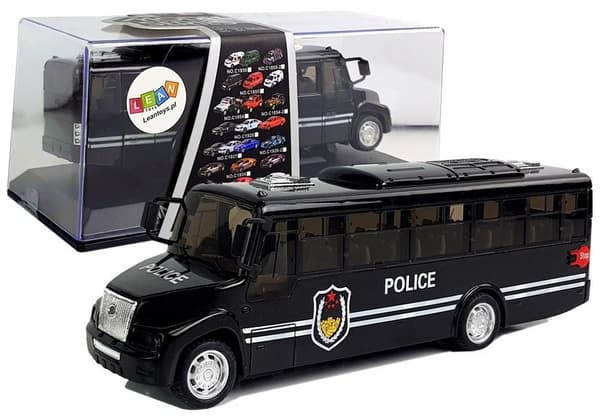 Sort politibus med batteridrevet friktionsdrev og lyd