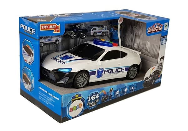 Poliisiautojen säilytyslaatikko Autotalli 2in1 Policeman Small Cars Sound Lights