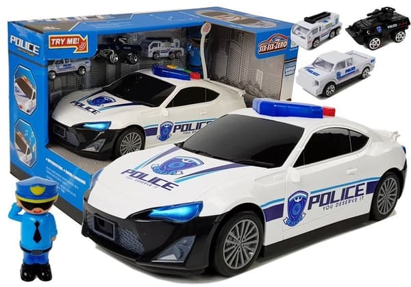 Poliisiautojen säilytyslaatikko Autotalli 2in1 Policeman Small Cars Sound Lights