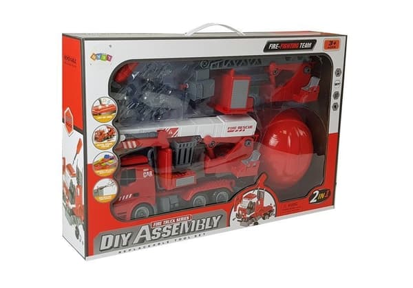 DIY Kit Firetruck 2-i-1 utbytbara uttag Skruvmejsel Ljudljuseffekter Hjälm