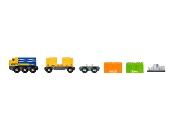 BRIO World - Three-Wagon Cargo Train - gul, oransje, lys grønn