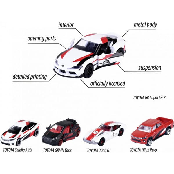Majorette Toyota racer-biler, 5 stk, gavepakke