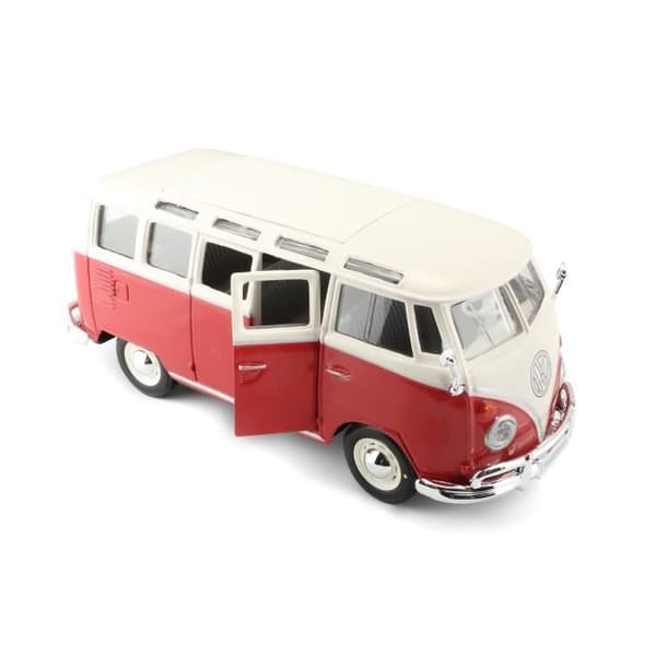 Miniatyrbil - MAISTO - Volkswagen T1 Combi Samba M31956 - Metall - Röd i skala 1/25