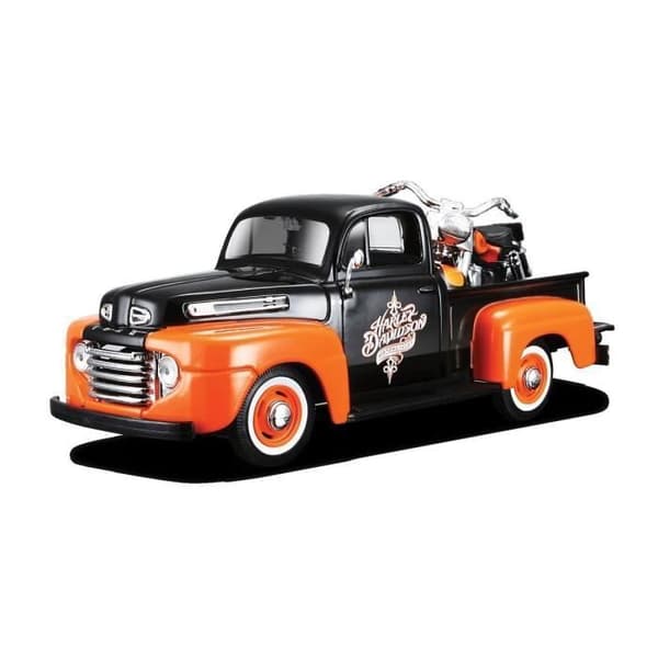 Miniatyrfordon - MAISTO - Ford F-1 Pick-Up 1948 + Motorcykel - Orange