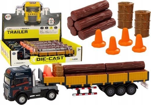 LeanToys Träbil Blå lastbil släpvagn 1:24 Logs Ljud Ljus