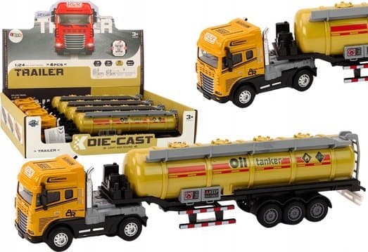 LeanToys Bränsletankbil TIR 1:24 Släpvagn Ljud Ljus Gul