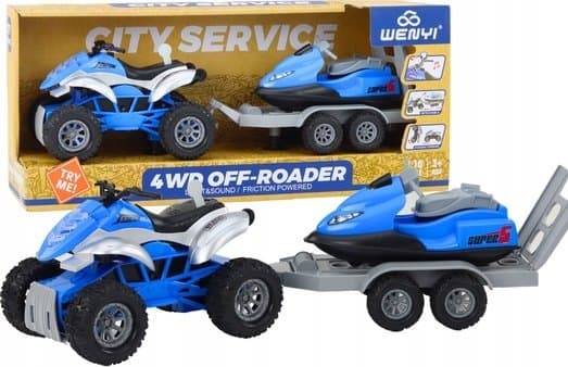 LeanToys Quad veneen perävaunun ja vesiskootterin kanssa