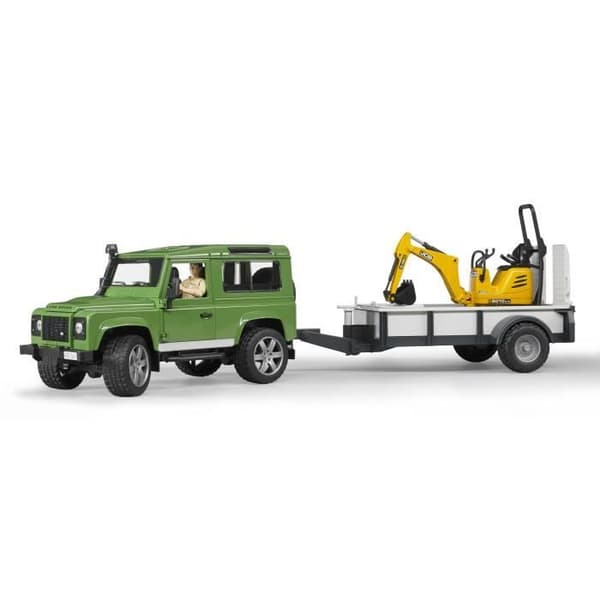 Land Rover Defender med släp och JCB minigrävare - BRUDER