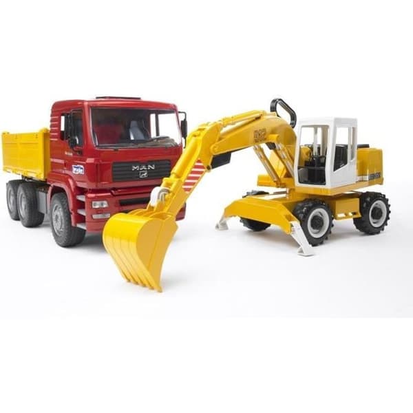 MAN Tippbil med Liebherr grävmaskin - BRUDER - 144565 - Gul - För barn från 3 år