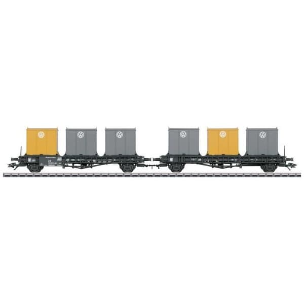 Dubbel containertransportvagn - MÄRKLIN - Laabs - DB - Volkswagen AG Svart, Grå, Orange