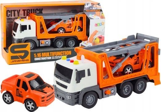 LeanToys Truck Tow Truck Multifunksjonell lys og lyder 1:16 oransje bil