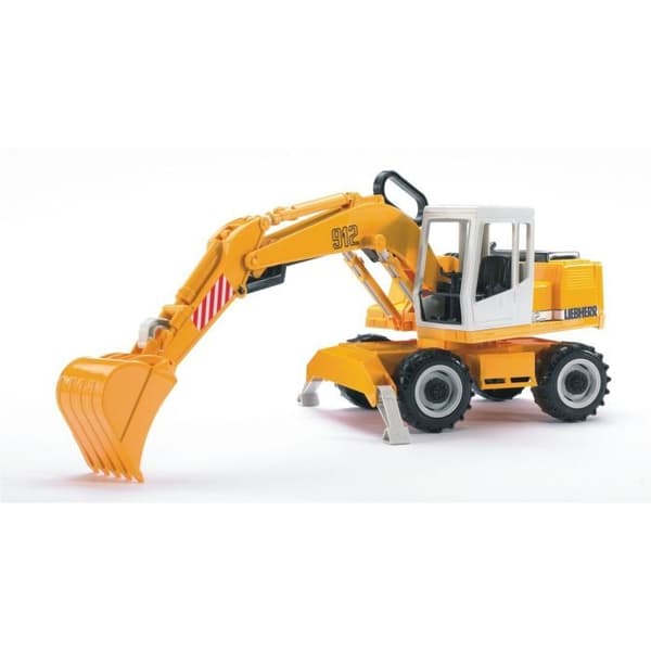Liebherr grävmaskin - BRUDER - Modell 2426 - Ledarm - Stabiliserande fötter - Gul och Svart