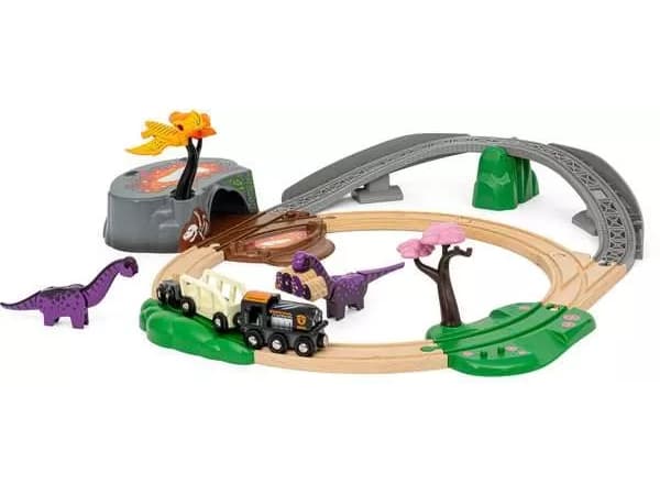BRIO Dinosaur Adventure Set, Tog- og sporsett, 3 år, Tre, Flerfarget