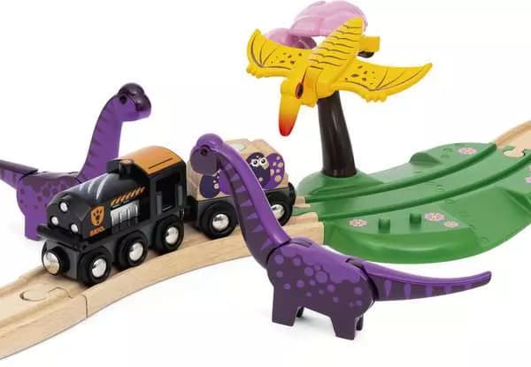 BRIO Dinosaur Adventure Set, Tog- og sporsett, 3 år, Tre, Flerfarget