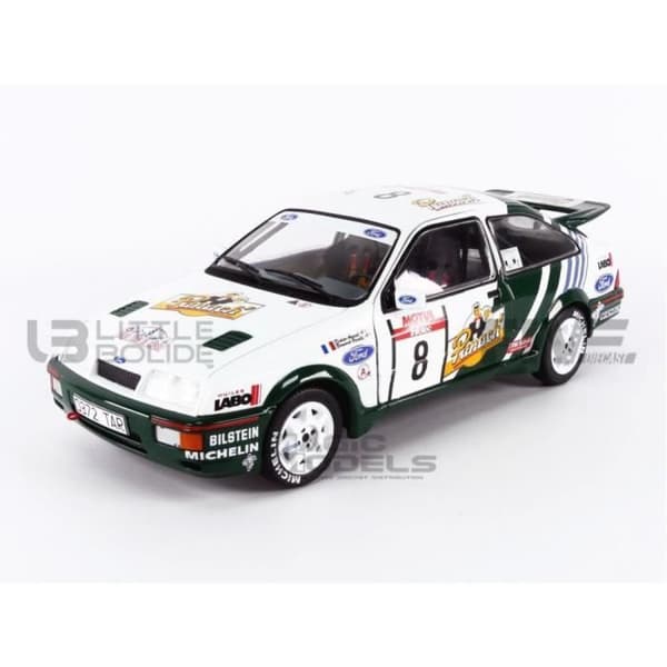 Samlarbil i miniatyr - SOLIDO 1/18 - FORD Sierra Cosworth - Tour de Corse 1988 - Vit/grön