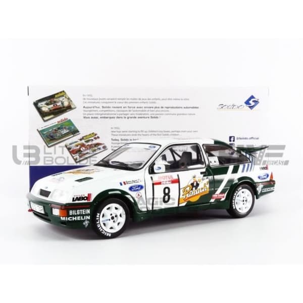 Samlarbil i miniatyr - SOLIDO 1/18 - FORD Sierra Cosworth - Tour de Corse 1988 - Vit/grön