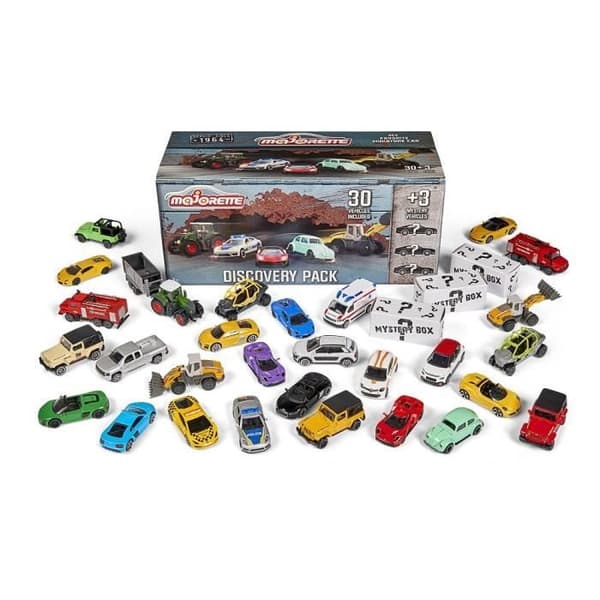 Kartong med 33 metall Majorette-fordon skala 1/64 - MAJO SET 30 + 3ST DISCOVERY