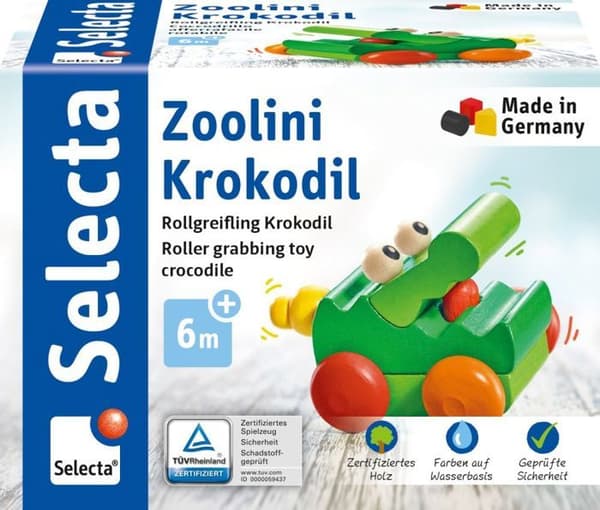 Träbil krokodil - Selecta - Zoolini Croco - Grön - 12 månader - Blandet