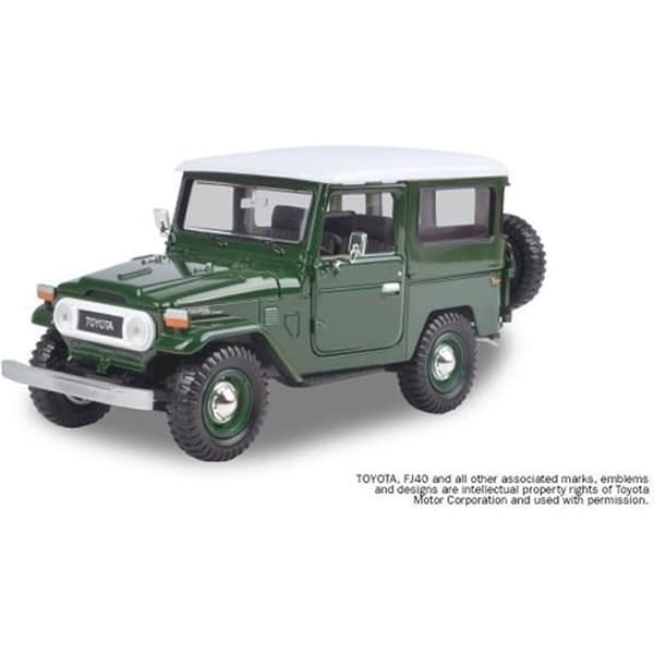 Monterade miniatyrer - Toyota FJ 40 mjuk topp grön/vit 1/24 Motormax