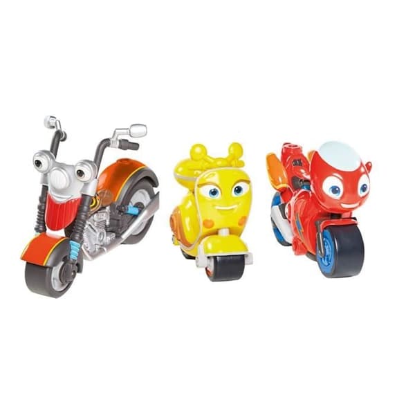 Set med 3 Tomy Ricky Zoom motorcyklar - Leksak för barn från 3 år och uppåt