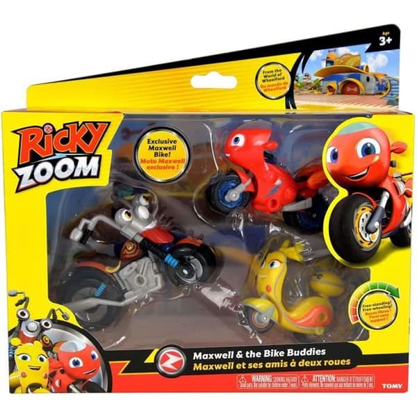 Set med 3 Tomy Ricky Zoom motorcyklar - Leksak för barn från 3 år och uppåt
