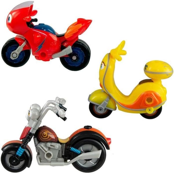 Set med 3 Tomy Ricky Zoom motorcyklar - Leksak för barn från 3 år och uppåt