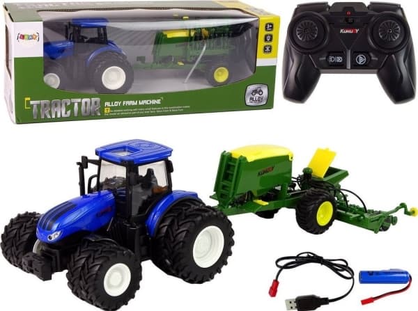 LeanToys 1:24 fjernstyrt traktor med tilbehør