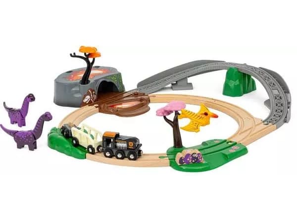 BRIO Dinosaur Adventure Set, Tog- og sporsett, 3 år, Tre, Flerfarget