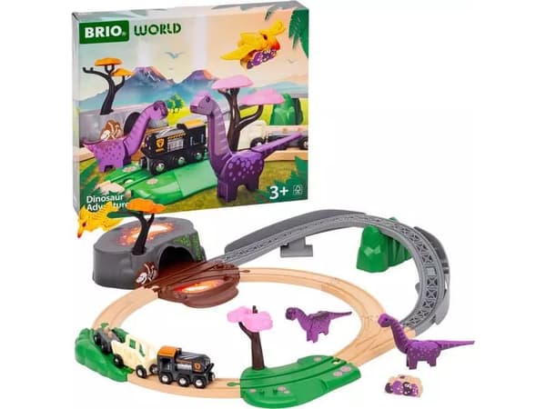 BRIO Dinosaur Adventure Set, Tog- og sporsett, 3 år, Tre, Flerfarget
