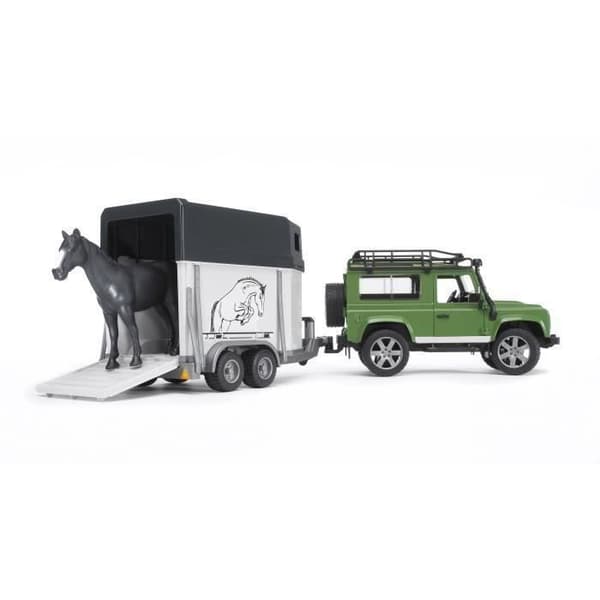 Land Rover Defender 90 Break med skåpbil och en häst - BRUDER - Funktionell och detaljerad