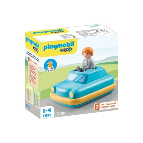 PLAYMOBIL 1.2.3 PUSH&amp;GO bil 71323 för barn från 18 månader och uppåt - Blå och flerfärgad