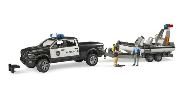 Bruder RAM 2500 Polispickup med L+S-modul, släp och båt (02507)