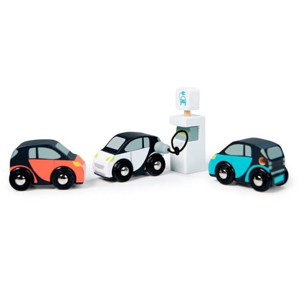 Eco Car Set - Tender Leaf Toys - TL8373 - 3 elbilar - Laddstation - Vit