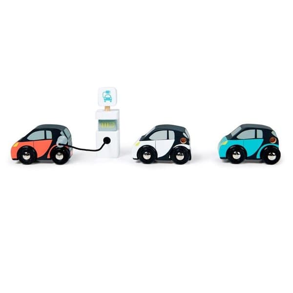 Eco Car Set - Tender Leaf Toys - TL8373 - 3 elbilar - Laddstation - Vit
