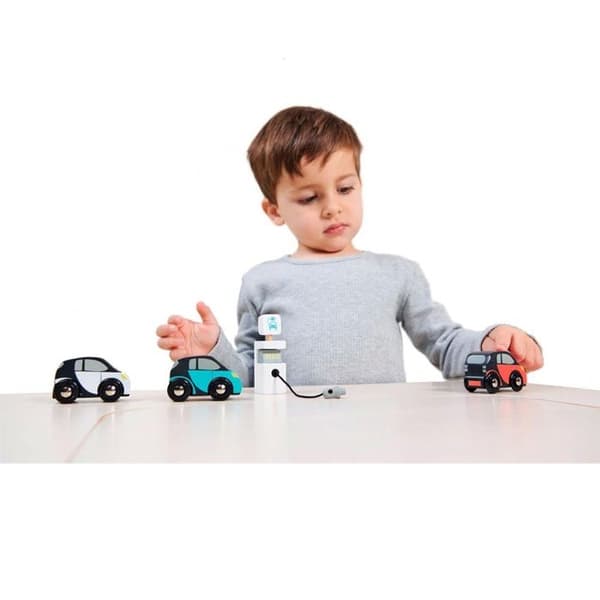 Eco Car Set - Tender Leaf Toys - TL8373 - 3 elbilar - Laddstation - Vit