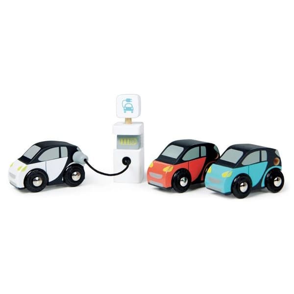 Eco Car Set - Tender Leaf Toys - TL8373 - 3 elbilar - Laddstation - Vit